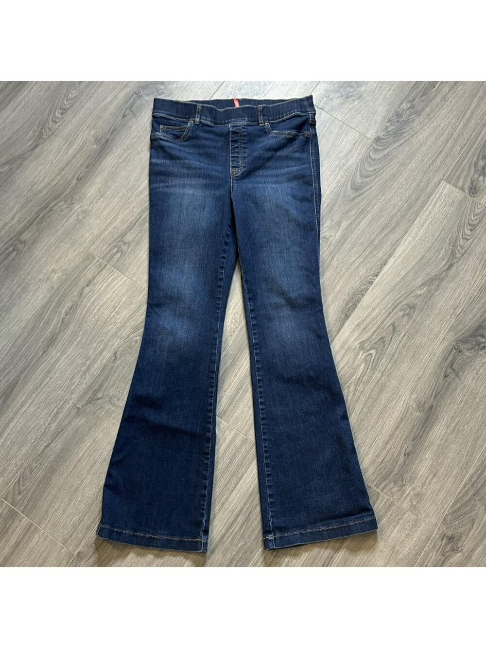 Spanx Flare Jeans Womens Large Blue Dark Wash High Rise Stretch Denim Shaping